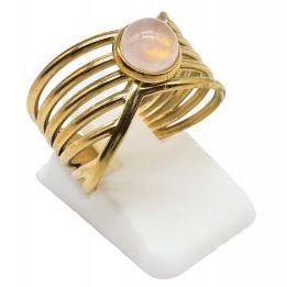 Anillo Acero Inox. 6 líneas CUARZO ROSA
